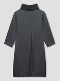 Charcoal Rib Neck Silk Dress