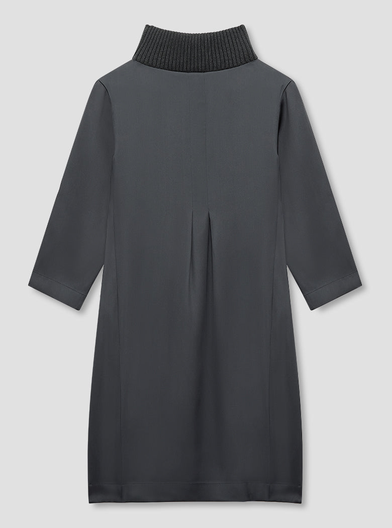 Charcoal Rib Neck Silk Dress