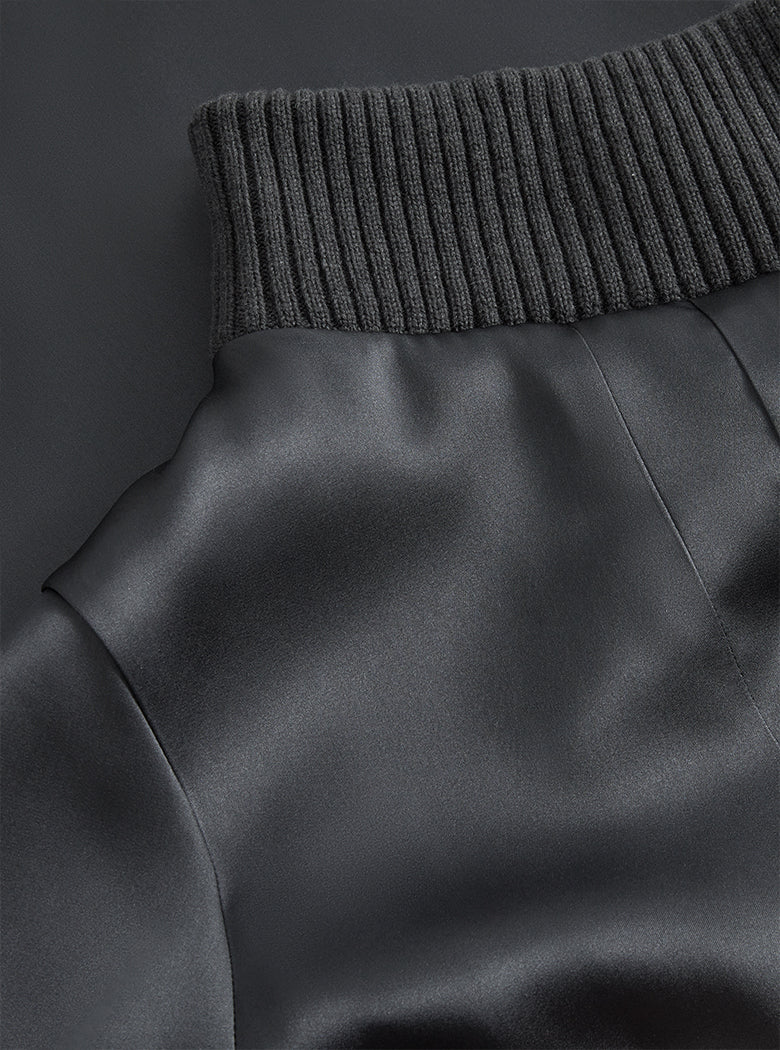 Charcoal Rib Neck Silk Dress