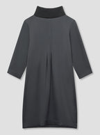 Charcoal Rib Neck Silk Dress