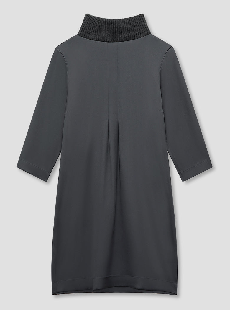 Charcoal Rib Neck Silk Dress