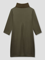 Khaki Rib Neck Silk Dress