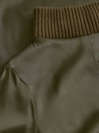 Khaki Rib Neck Silk Dress