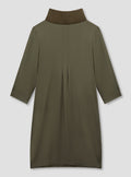Khaki Rib Neck Silk Dress