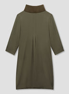 Khaki Rib Neck Silk Dress