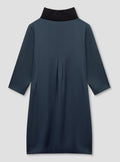 Navy Rib Neck Silk Dress