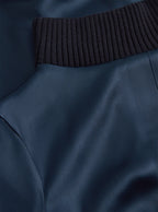 Navy Rib Neck Silk Dress