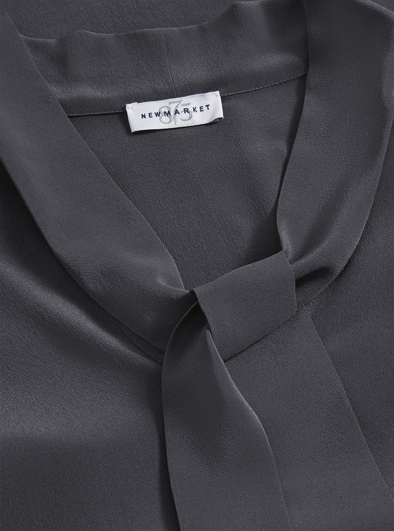 Charcoal Silk Tie Blouse