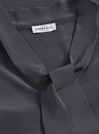 Charcoal Silk Tie Blouse