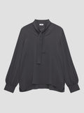 Charcoal Silk Tie Blouse