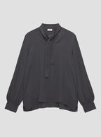 Charcoal Silk Tie Blouse
