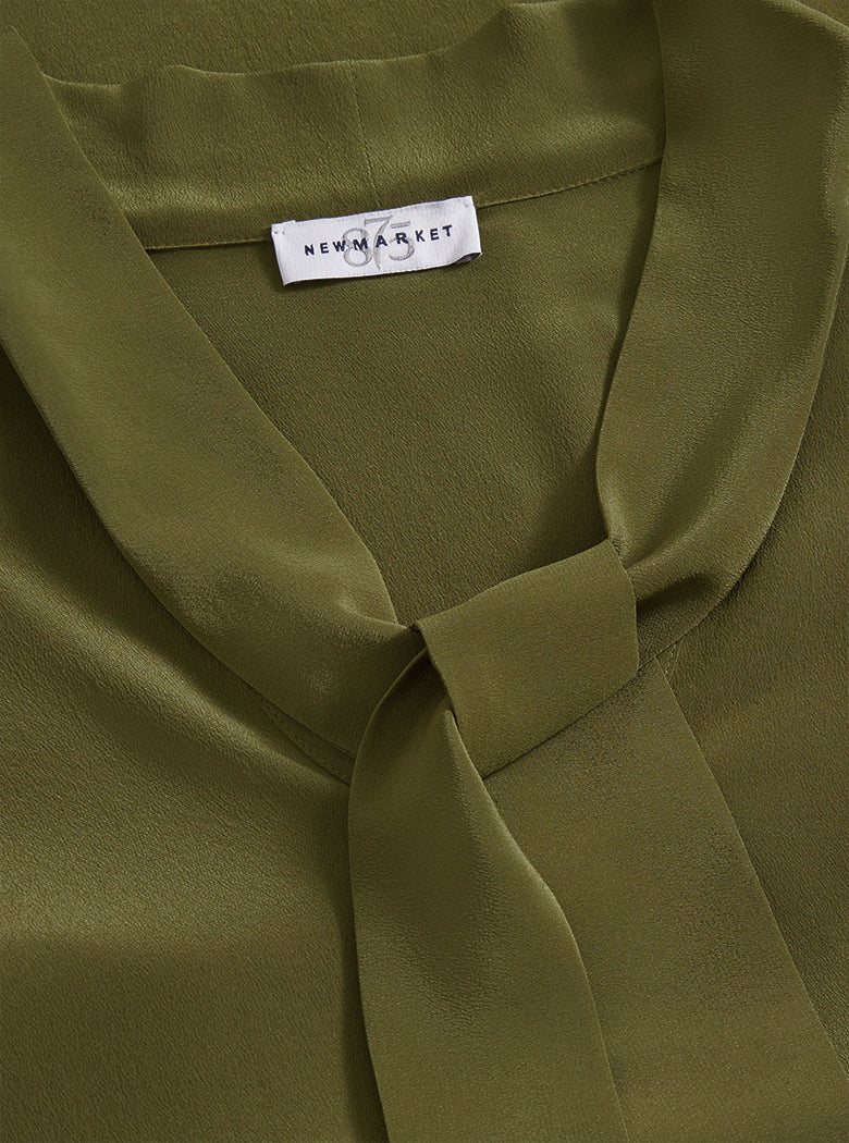 Green Silk Tie Blouse