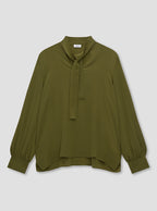 Green Silk Tie Blouse