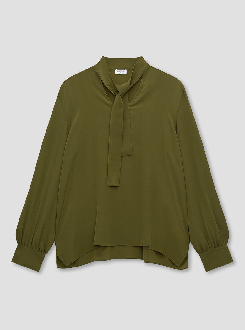 Green Silk Tie Blouse