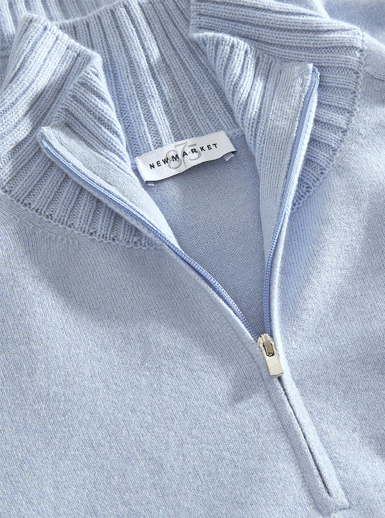 Sky Blue Felted Cashmere 1/4 Zip Knit