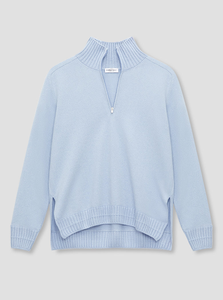 Sky Blue Felted Cashmere 1/4 Zip Knit