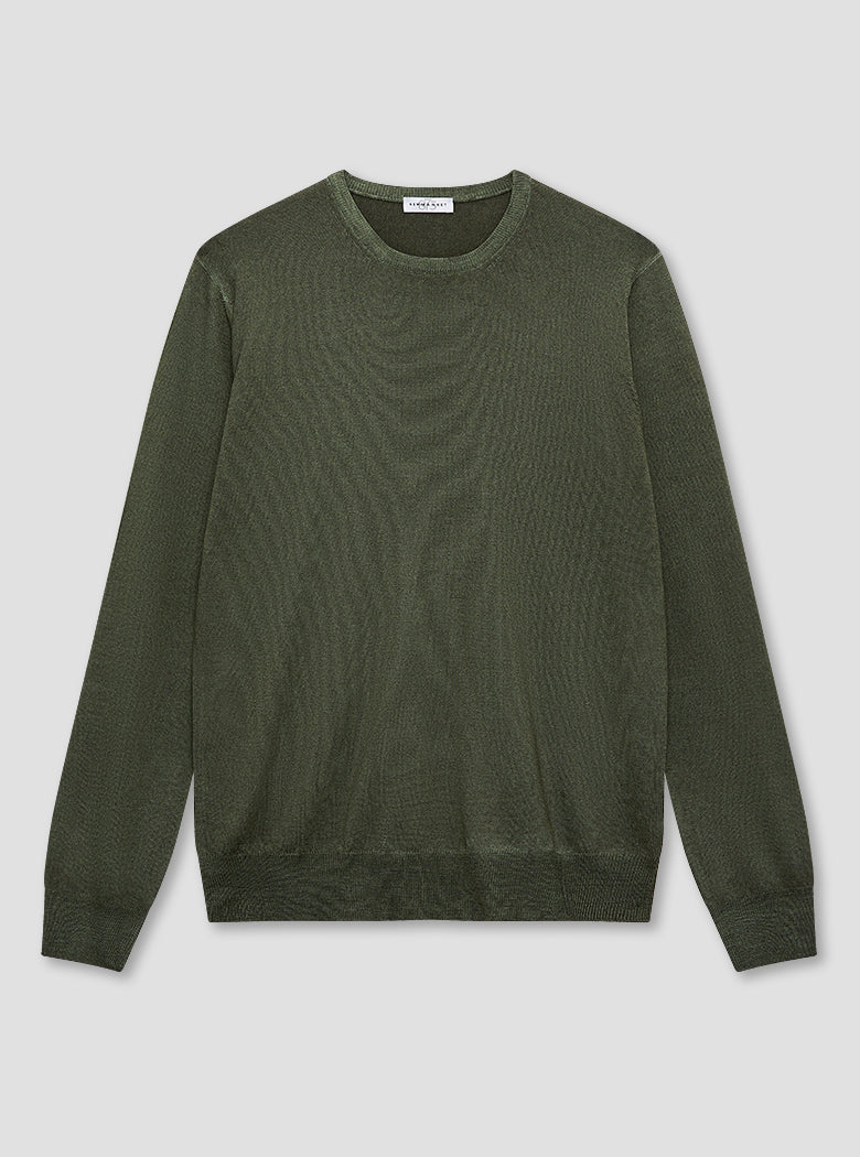 Forest Green Washed Crew Neck Knit