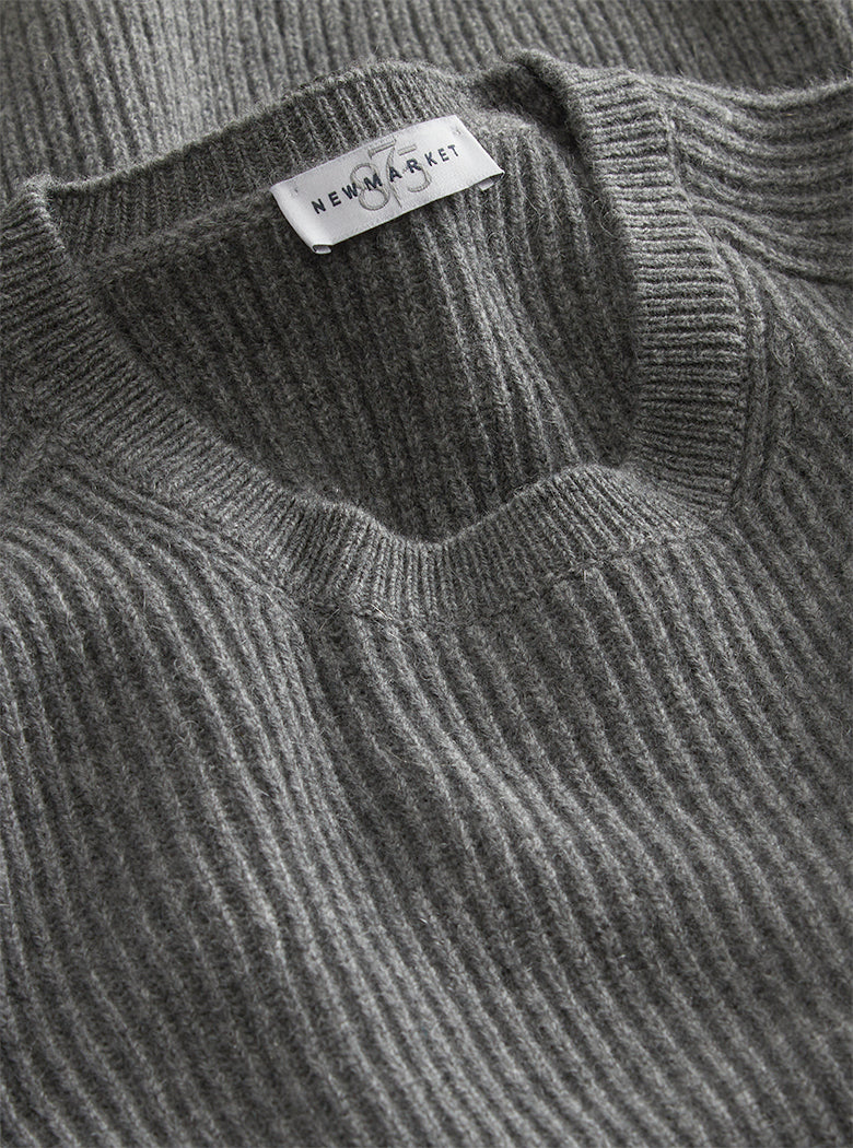 Grey Ribbed Crew Neck Knit