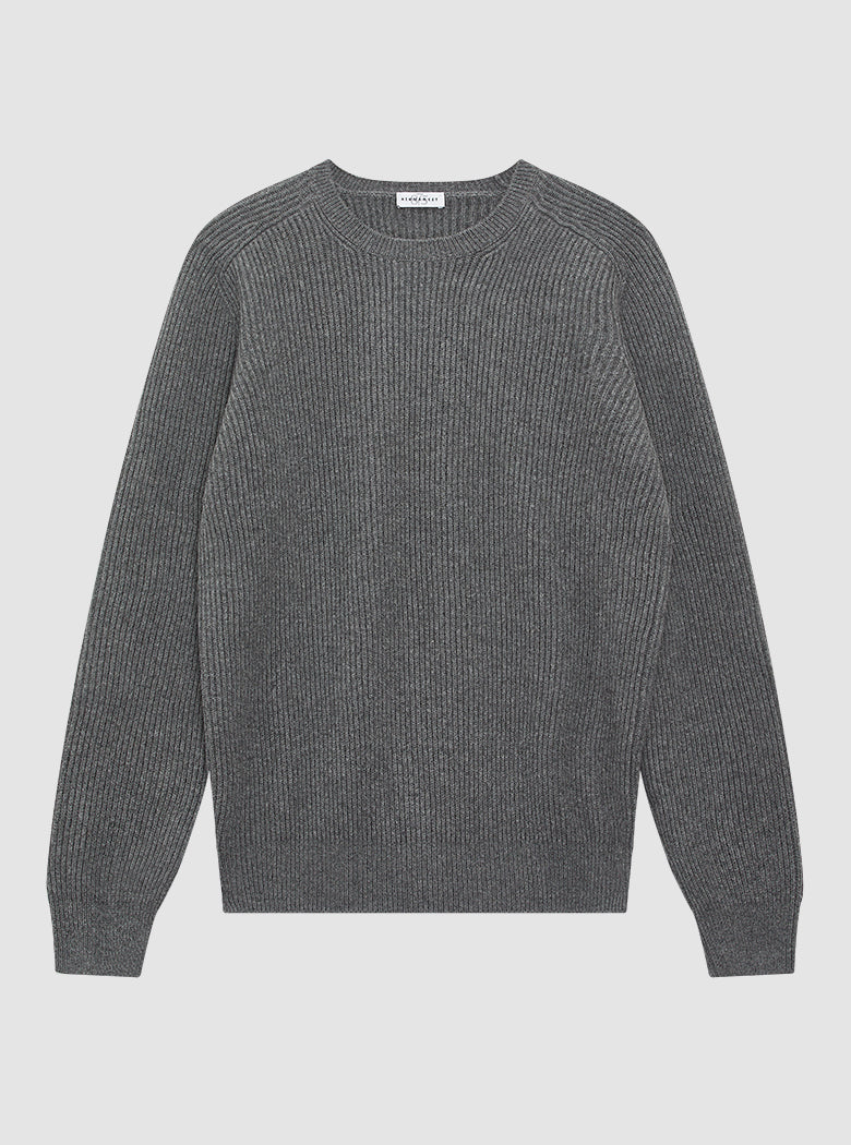 Grey Ribbed Crew Neck Knit