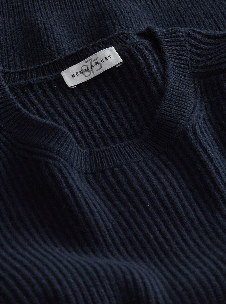 Navy Ribbed Crew Neck Knit