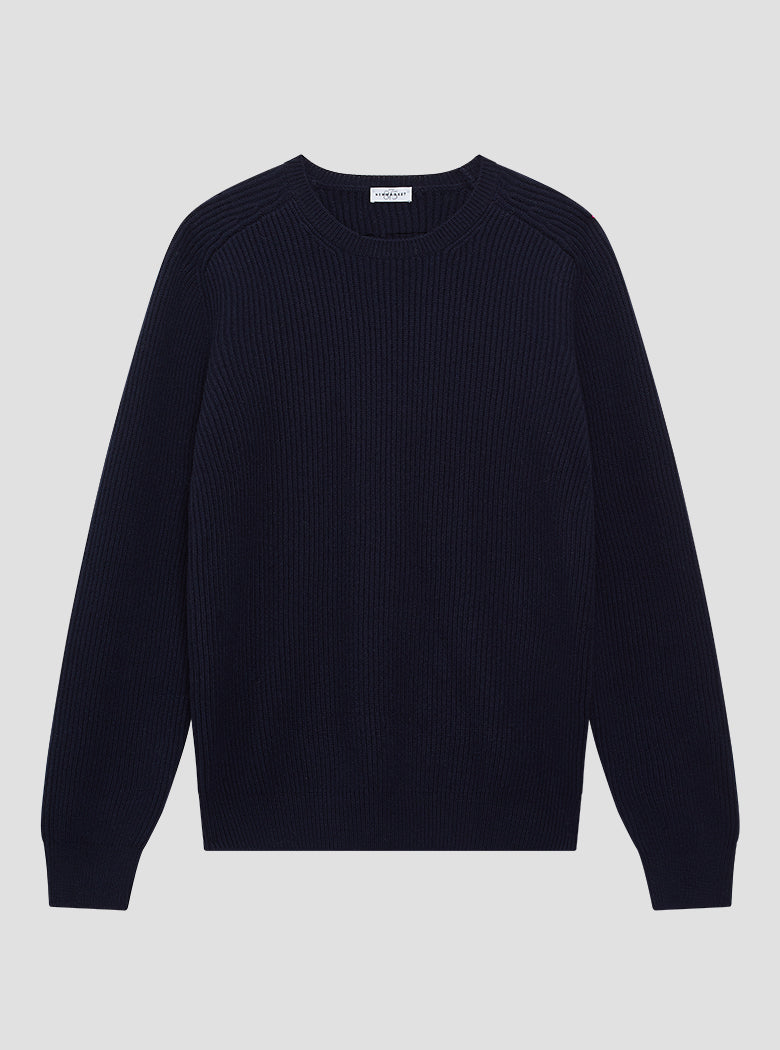 Navy Ribbed Crew Neck Knit