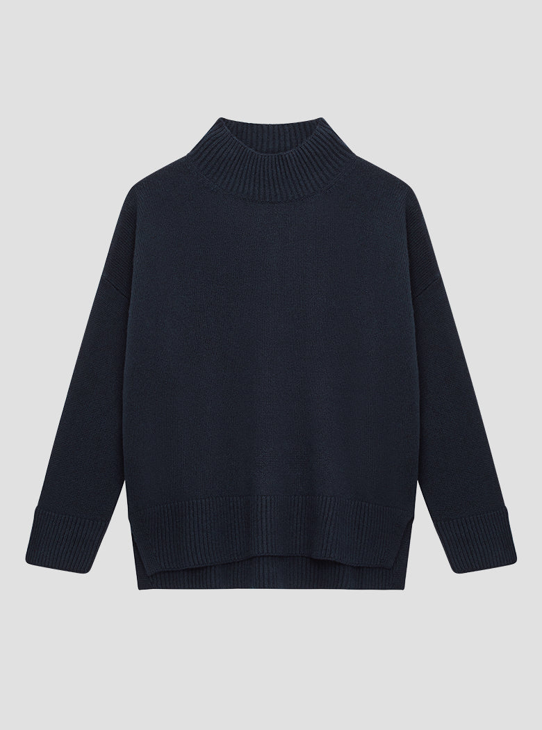 Navy Funnel Neck Knit