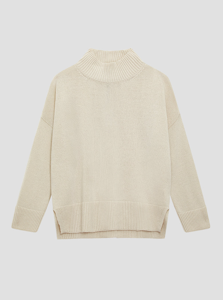 Oatmeal Funnel Neck Knit