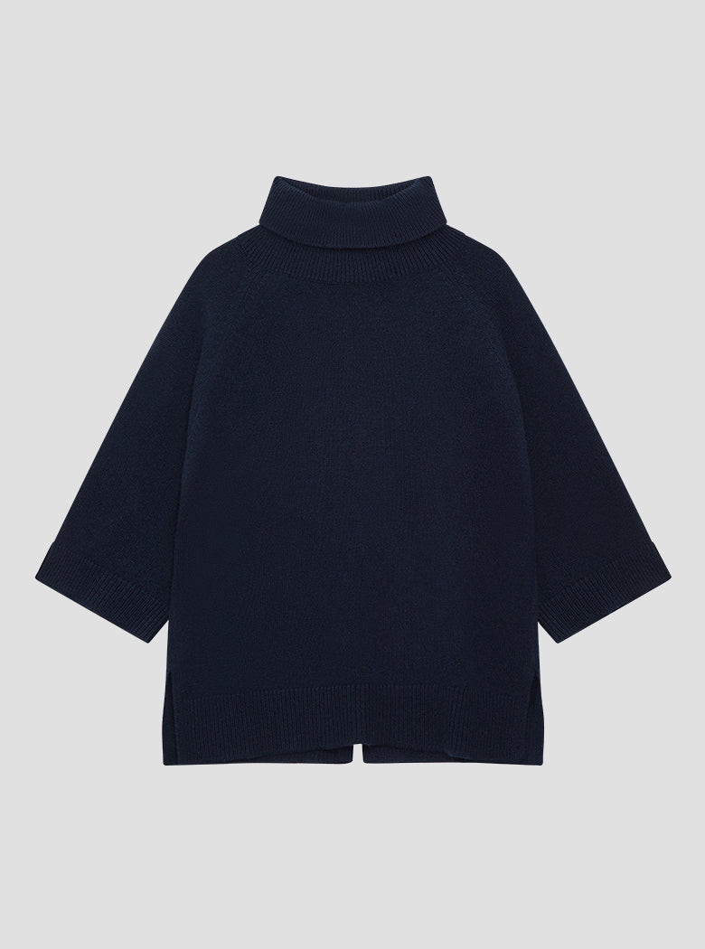 Navy 3/4 Sleeve Cashmere Knit
