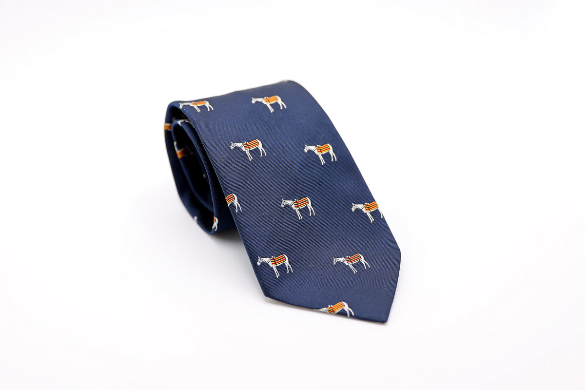 Navy with Grey Horse Jacquard Silk Tie