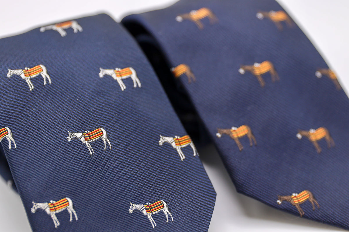 Navy with Grey Horse Jacquard Silk Tie