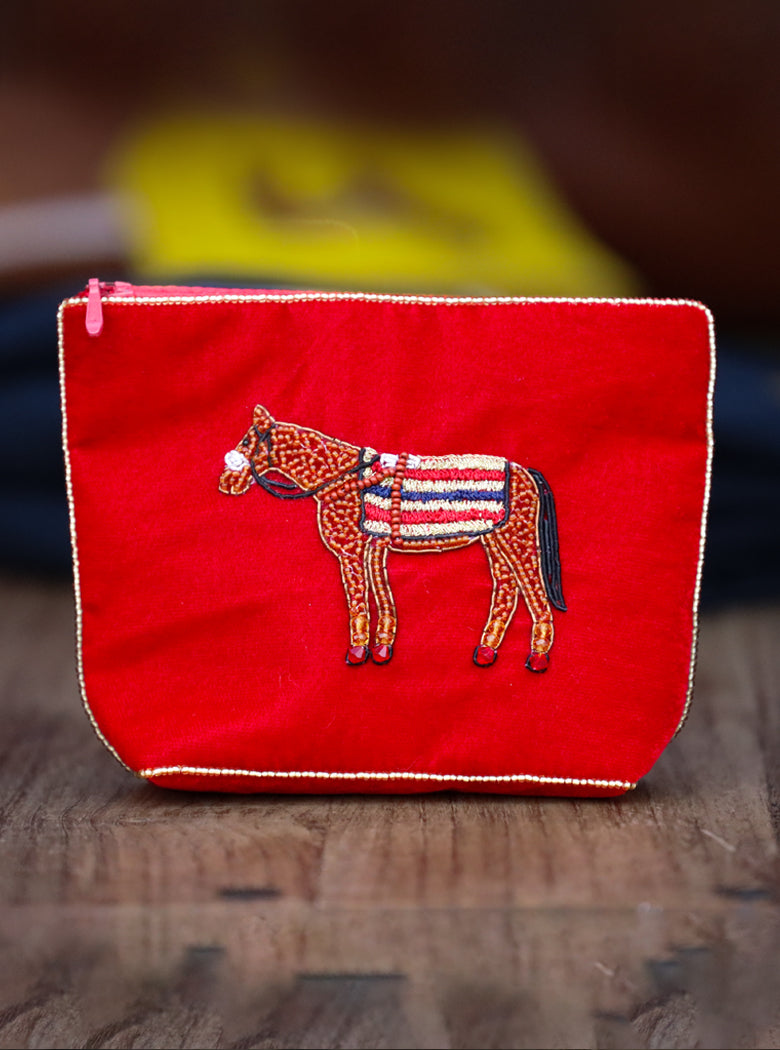 Red Beaded Horse Pouch
